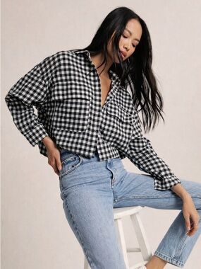Abercrombie & Fitch Soft A&F Collection 90s Cropped Flannel Shirt Size Small